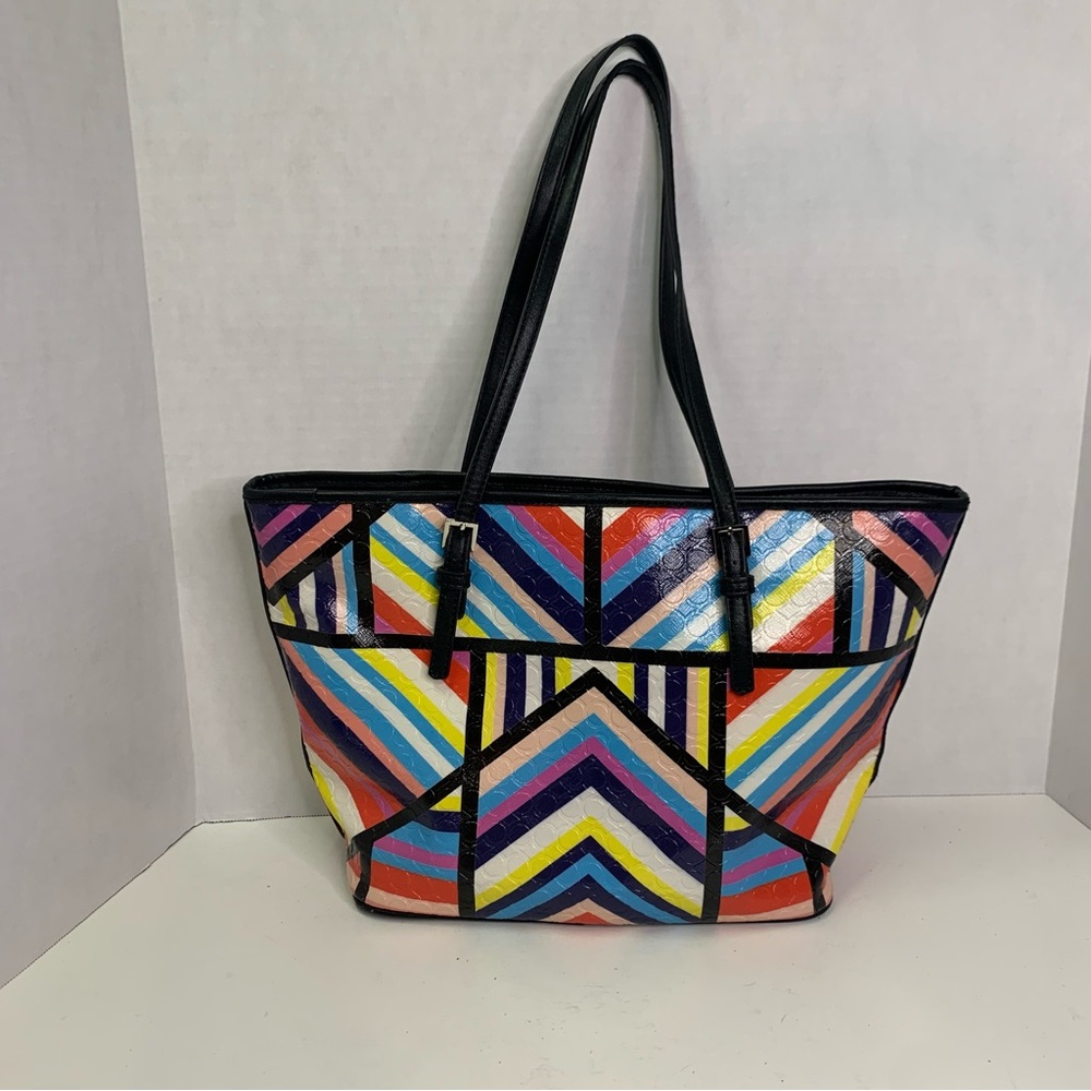 NINE WEST AVE TOTE GEOMETRIC PATTERN MULTI COLORED - Picture 3 of 12
